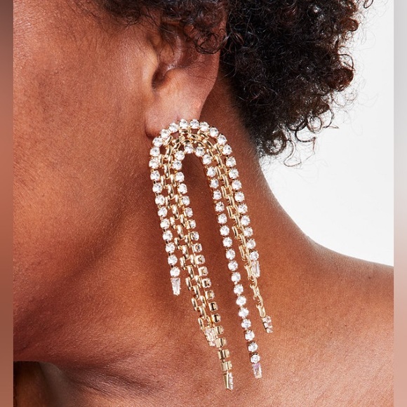 NEW I. N. C INTERNATIONAL CONCEPTS 
Crystal & Chain Looped Statement Earrings - Picture 7 of 7